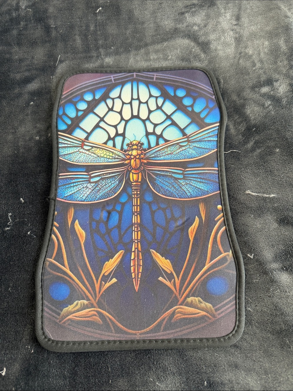 Decorative Dragonfly Center Car Console Cover - Blue and Gold